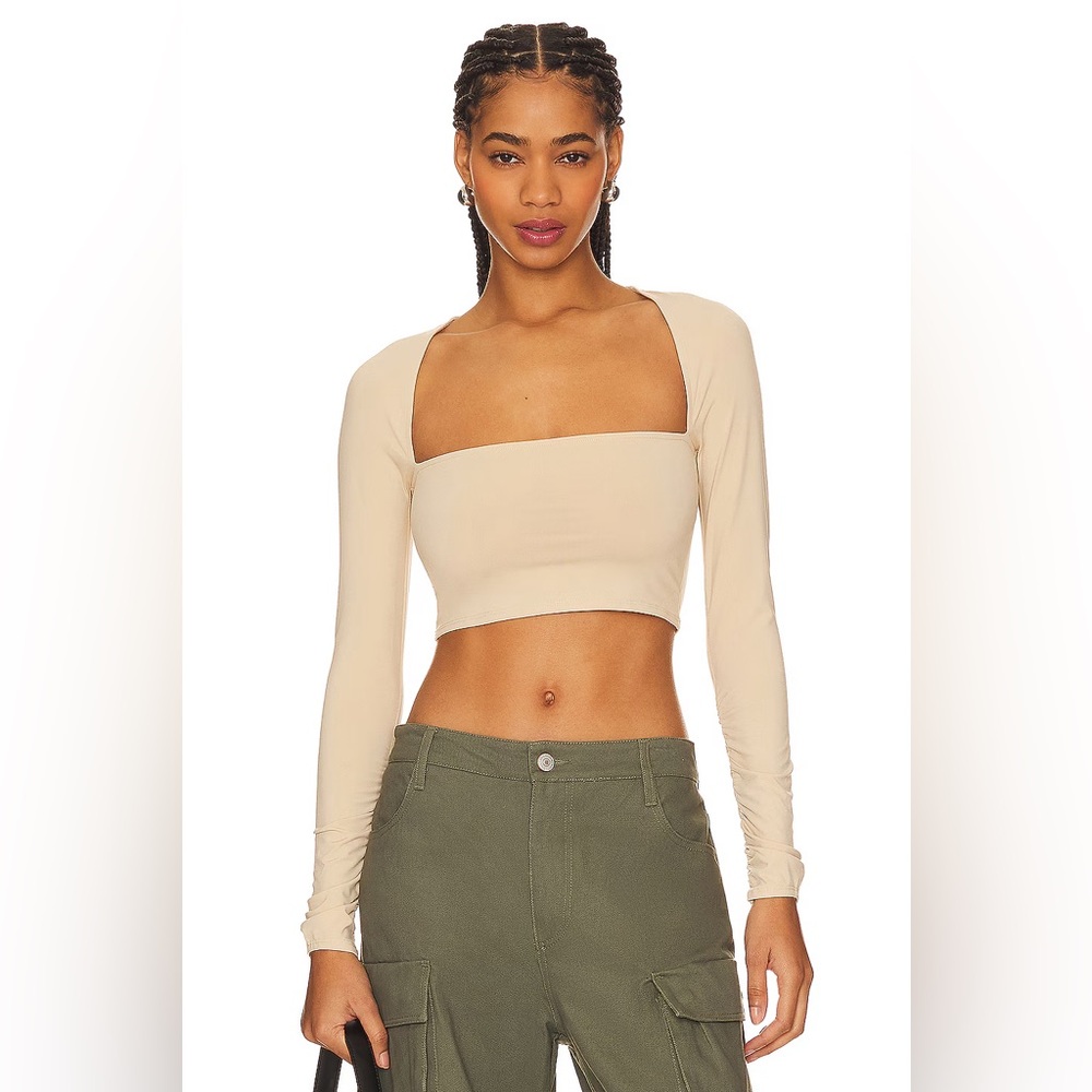 New! WeWoreWhat Long Sleeve Bandeau Top - Tan, Size S